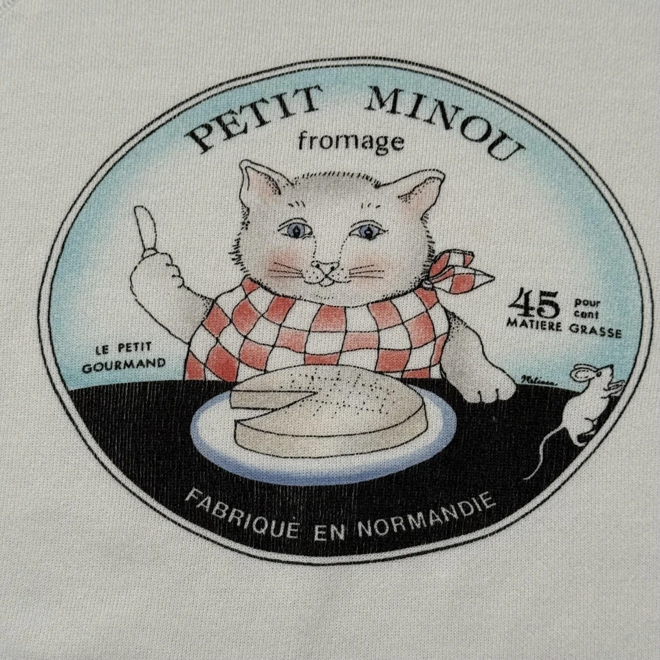 Vintage 80s French Cat Graphic Sweatshirt Size M Mouse Cheese Art Drawing Comic - Image 3 of 4