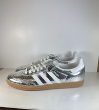 Adidas Samba OG Silver Metallic Cracked Leather Women's Size 8 Sneakers KI5718