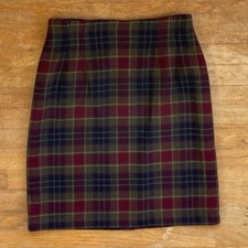 Vintage Plaid Wool Skirt Size Small 28" Waist 1990s Tartan Pattern Straight Cut
