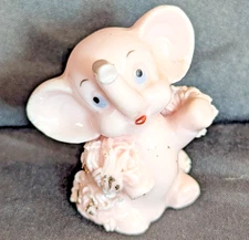 Vintage 50s Spaghetti Art 3" Pink Porcelain Elephant Figurine Japan 