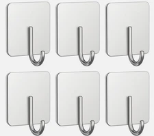 Stainless Steel Hooks - 6 Pack Strong Self Adhesive Multi-Purpose