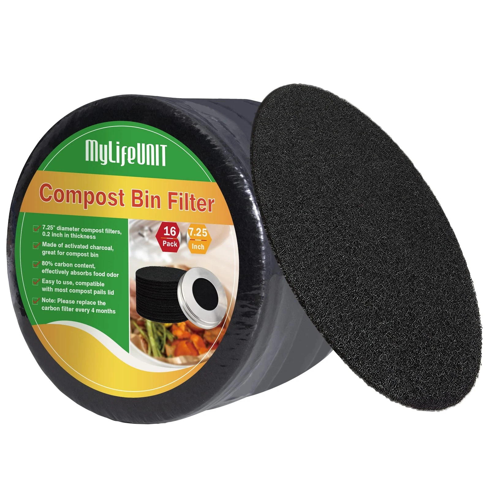 MyLifeUNIT 16 Pack Compost Bin Filter, Kitchen 7.25 inches, Black