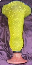 Franz Welz Deco Era Art Glass Handblown Satin Tango Vase Yellow w/Red Base