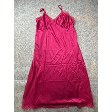 ILGWU Women's Vintage Slip Dress Nightgown Romantic Coquette Lace Trim Red 40