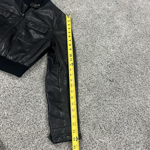 Vintage Guess Collection Echtleder Schwarz Cropped Flieger Style Jacke Damen S - Bild 5 von 9