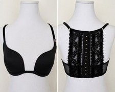 NWT Victoria Secret Racerback Lined Plunge Bra 32D Black Coquette Lingerie