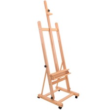 Wooden Beechwood Adjustable H-Frame Studio Easel, Artist Tray Wheels Hold Canvas