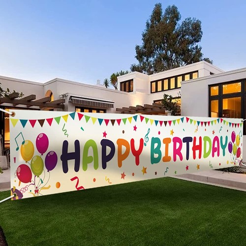 Large Colorful Happy Birthday Yard Banner Sign 118x19.7 inch with Brass Gromm...