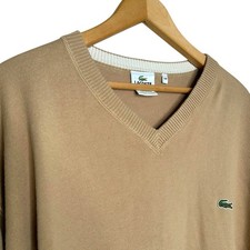 Lacoste Tan Alligator Logo 100 Cotton V-Neck Pullover Sweater Mens Size 10R 3XL