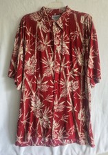 Vintage 90s Rayon Hawaiian Shirt Red Bamboo Tropical Camp Aloha Men M