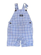 Toddler Boys OshKosh B'gosh Plaid Shortalls Overall Shorts Size 24 Mo Blue Plaid