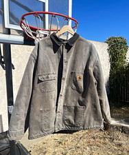 Carhartt Men s Gray Lined Button Front Work Jacket 2XL Regular Logo