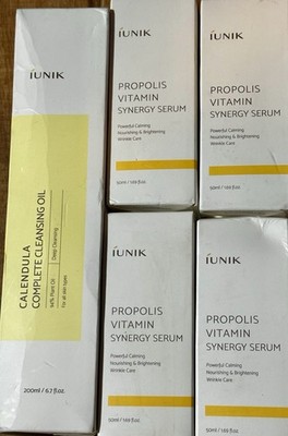 4 Iunik Propolis Vitamin Synergy Serum Bottles & Calendula Complete CleansingOil
