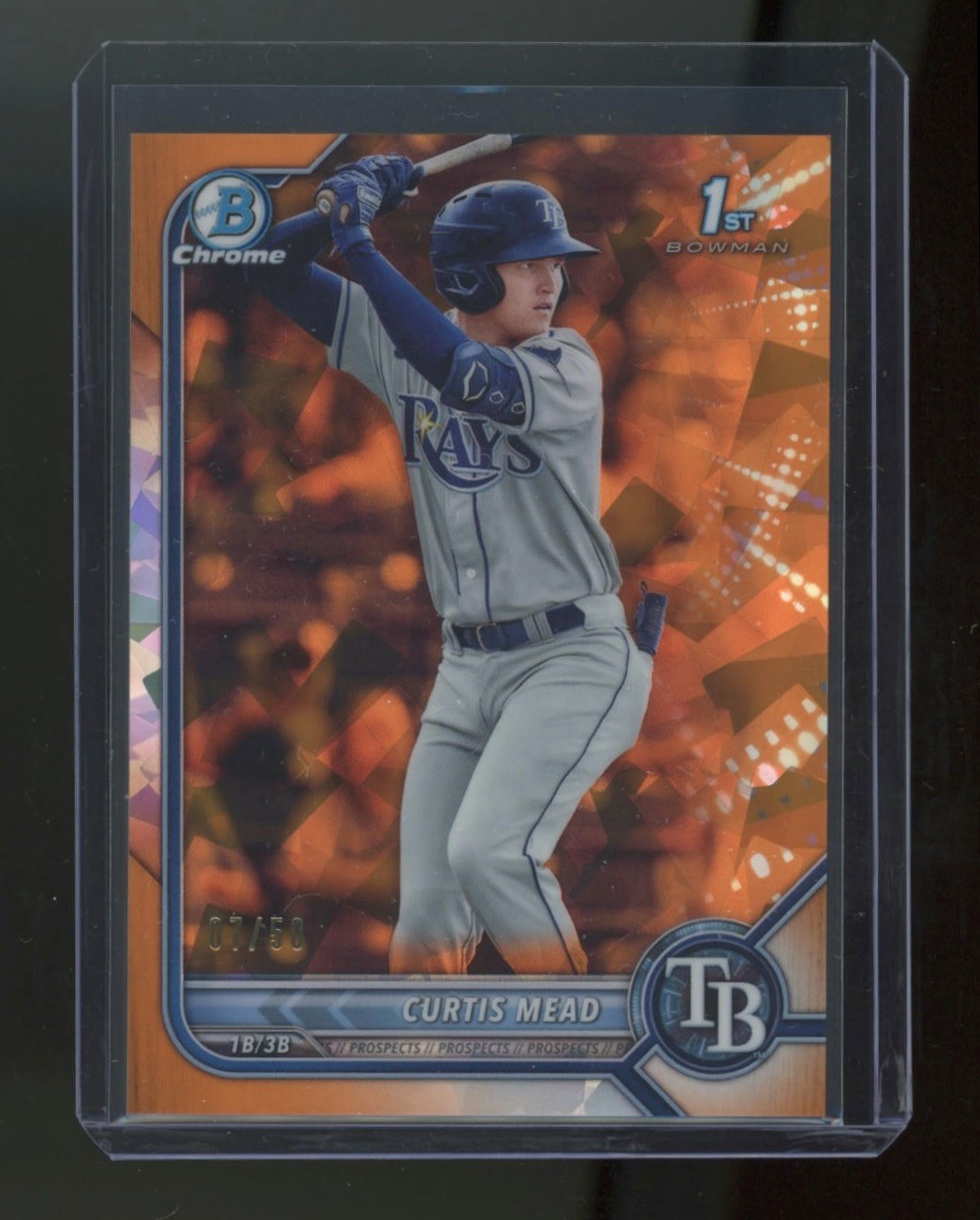 2022 Bowman Sapphire Edition Curtis Mead Orange Refractor 1st Prospect Card #/50