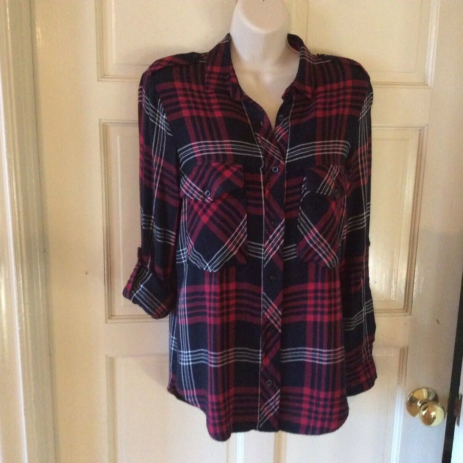 Zara Basic Red and Black  Button Front Plaid Shir… - image 1