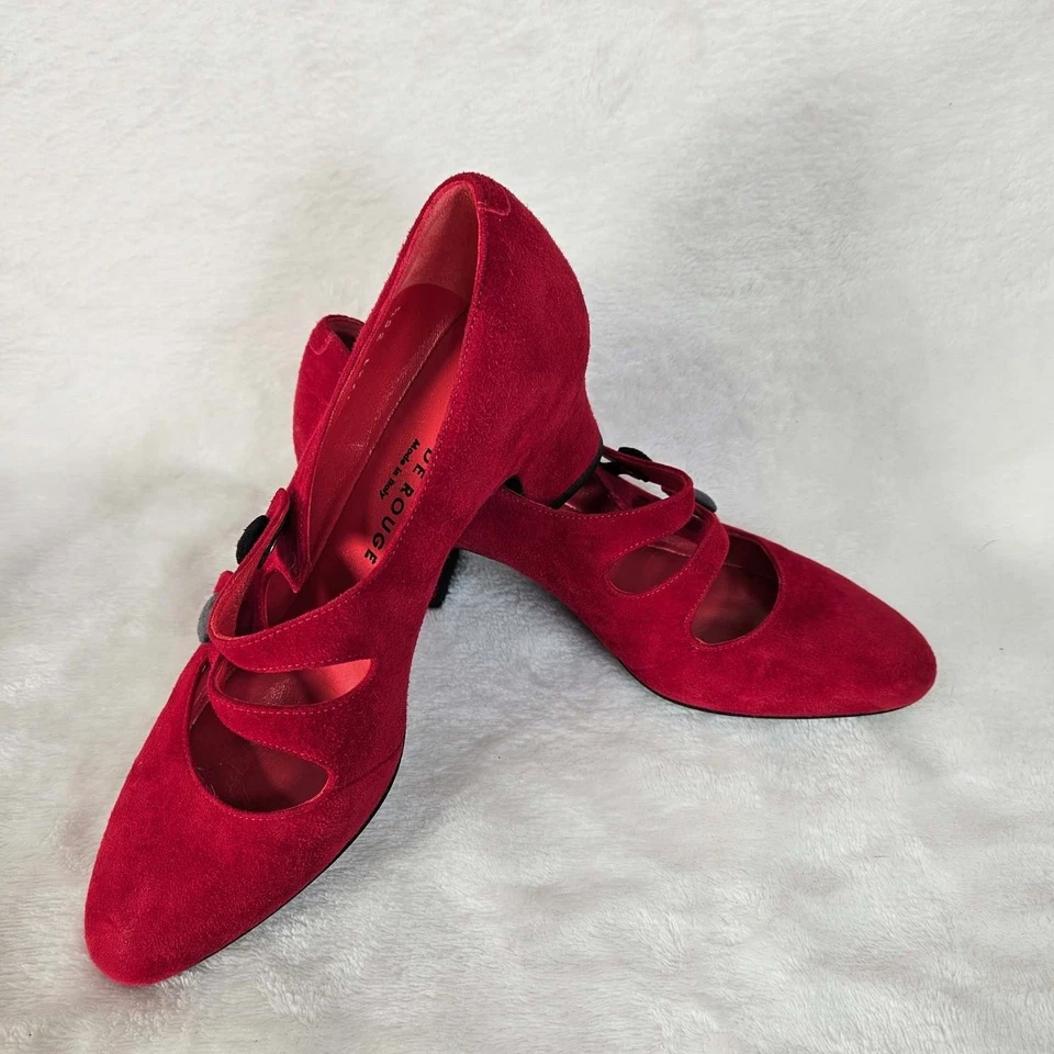 Pas de Rouge Alfa Double Strap Mary Jane Pump Size 35.5 Euro / 6 US Red Suede - Image 4 of 4