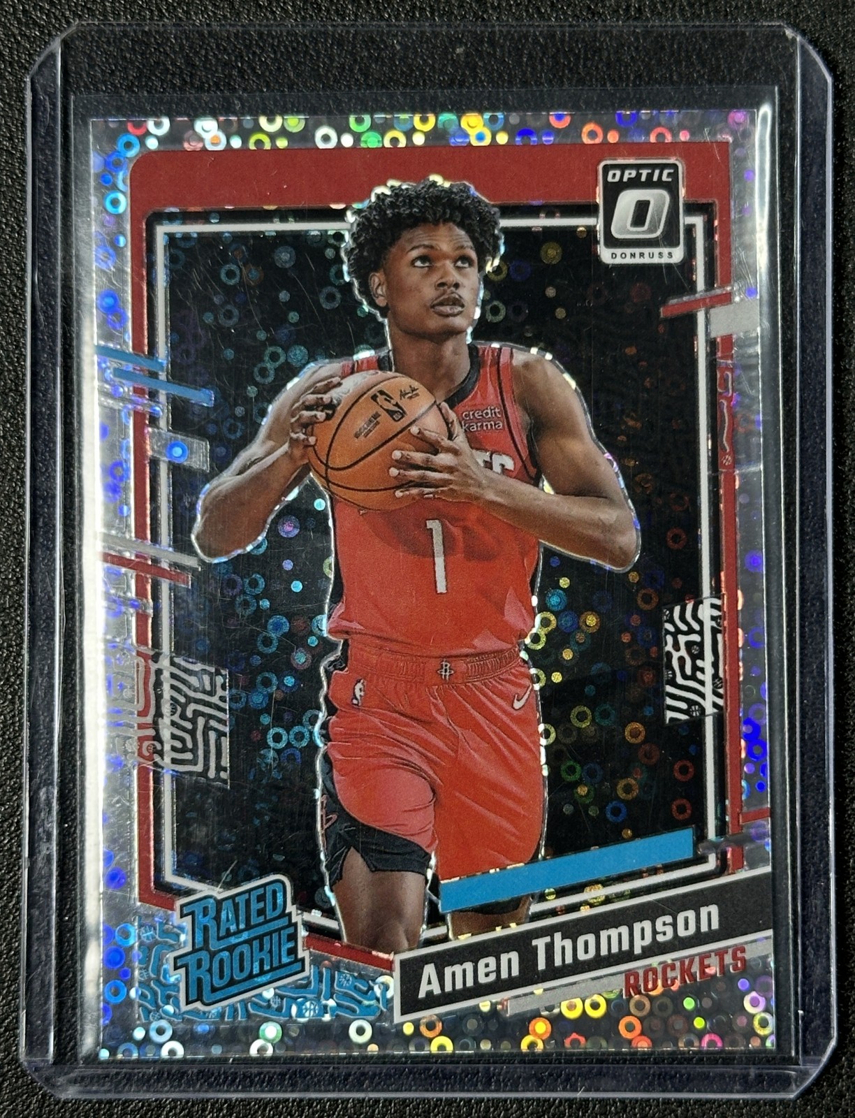 AMEN THOMPSON 2023-24 PANINI DONRUSS OPTIC #229 FAST BREAK HOLO PRIZM RC ROOKIE