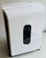 WHITE Paper Shredder MICROCUT 14 Sheet Casters, Auto Start/Stop, EZ Pullout Bin