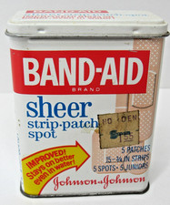 Vintage 1970s Johnson & Johnson Band-Aid Sheer Strips Patch Spot Tin #P14