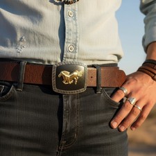 Men Western Belt Buckle Silver Metal Square Gold Rodeo Horse Black Jeans Pants