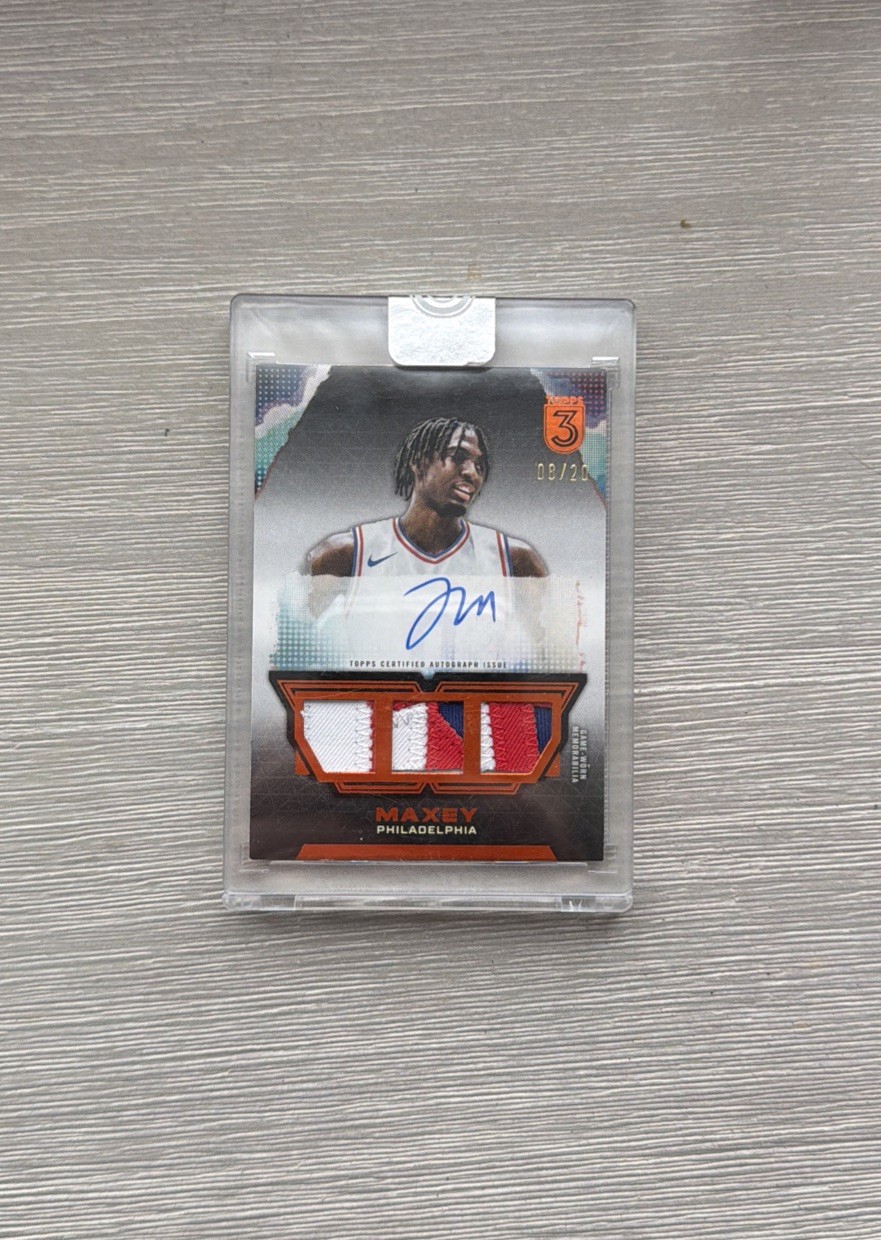 2024 Topps 3 Tyrese Maxey Game Worn Triple Patch Auto /20 #TRA-TM