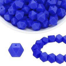 96Pcs Silicone Beads 14mm Hexagon Rubber Focal Beads Bulk, Sapphire Blue