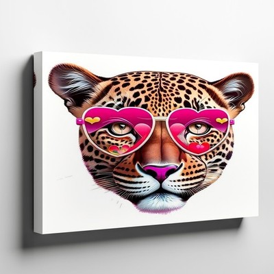 Leopard Face with Pink Heart Sunglasses Animal Accent Gallery Wall Art Print