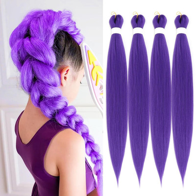 30 INCH Pre-stretched Braiding Hair Extensions for Women 4 Packs Purple Syntheti