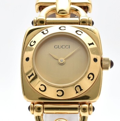 Exc+5] Vintage GUCCI 6300L Gold Dial Brown Quartz Woman's Watch