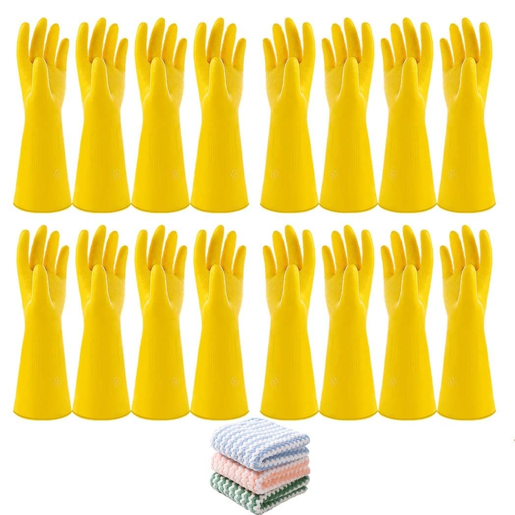 8 Pairs Reusable Rubber Cleaning Gloves for Kitchen Dishwashing & Household Chores