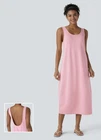 Halara Backless Side Pockets Barrel Midi Resort Tank Dress Coral Blush M