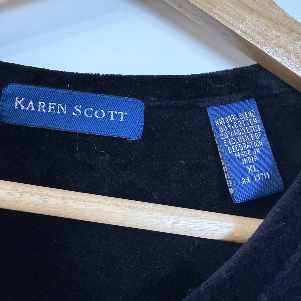 Cárdigan Vintage Karen Scott Terciopelo Bordado Poinsettia Navidad Vacaciones XL Foto 2 de 4