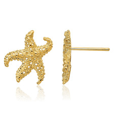14K Solid Yellow Gold Starfish Stud Earrings
