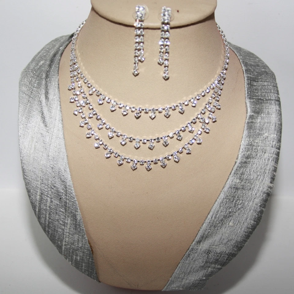 Set Gioielli Collier Orecchini Cristalli Strass Sposa Collana Argento 5 - Immagine 4 di 4