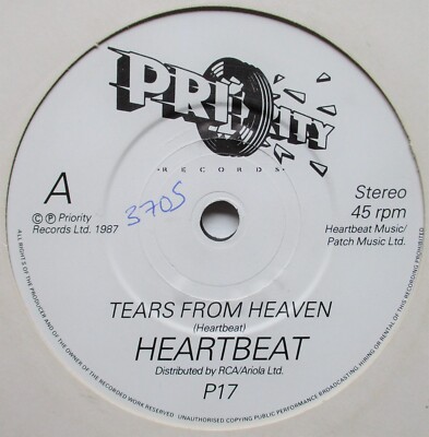 Heartbeat - 7'' UK 45 - Tears From Heaven - 1987 - Priority - P17 - NWS - VG+/M