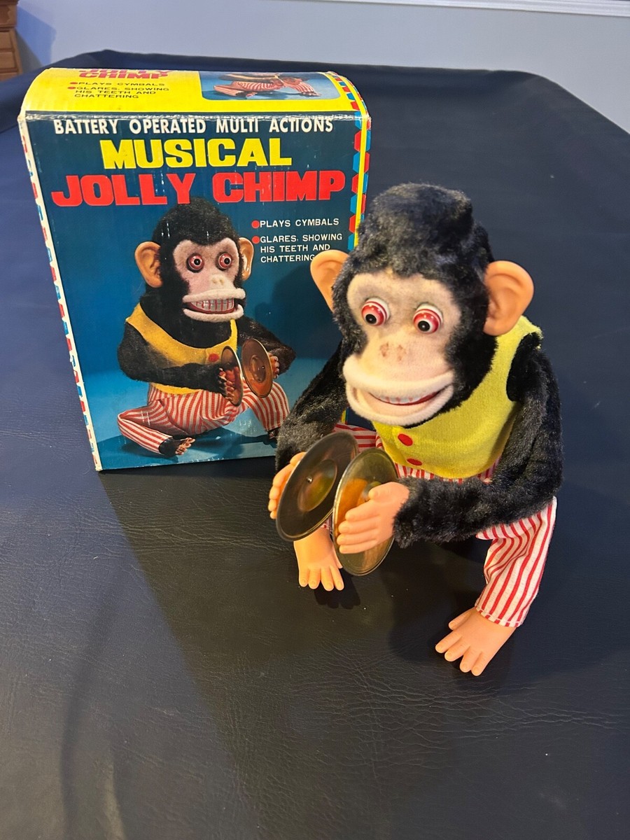 ♡monkeyページ♡ Vintage Boxed ALPS Mark Jolly Bambino Eating Monkey Litho Tin Toy