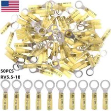 50PCS 12-10 AWG Heat Shrink Ring Terminals 3/8" M10 Stud Wire Crimp Connectors