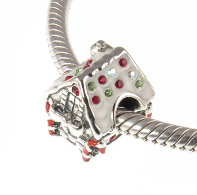 Chamilia 925 Silber, Emaille & Kristall LEBKUCHENHAUS, Charm Perle, Weihnachten