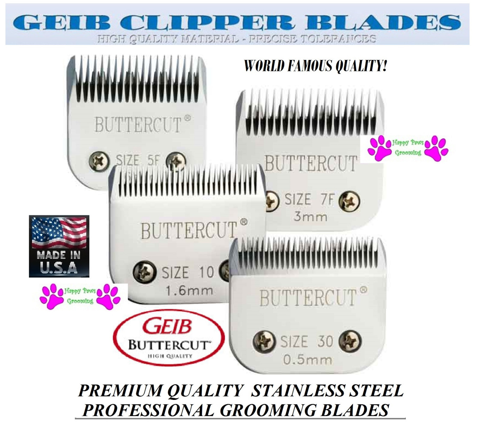GEIB BUTTERCUT STAINLESS STEEL 10,30,7F,5F BLADE SET*Fit MAN