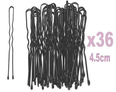 36 SCHWARZE BOBBY GEWELLTE HAARNADELN CLIPS GRIFF ROLLER PIN 4,5 cm. KURZE Kirby Griffe