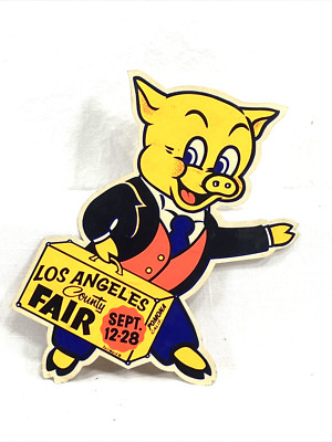 1970's Los Angeles County Fair Thummer (Porky) Pig 9'' Sticker New Old Stock