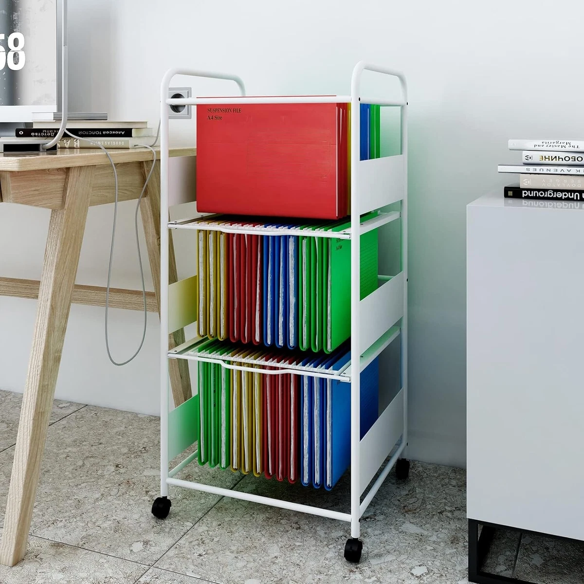 White metal rolling desk deals