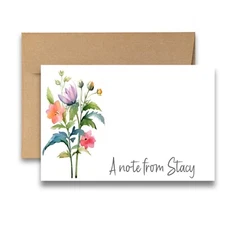 PERSONALIZED - 12 Flat Note card, Floral Stationery with Envelopes - Wildflower