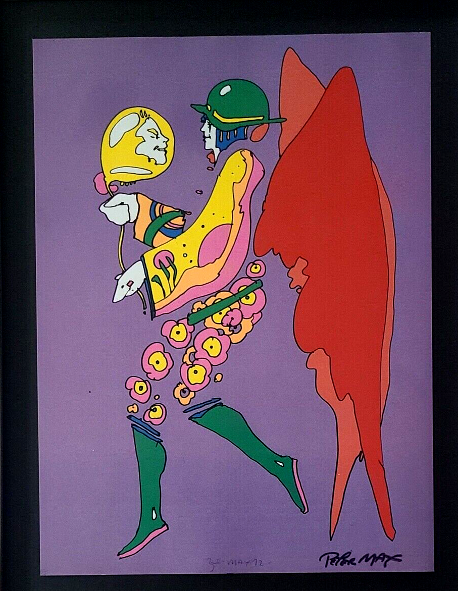 Peter Max Framed Art Print, Signed Vintage Pop Art Mounted in