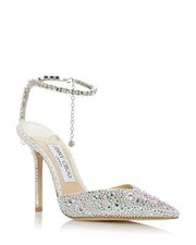 New JIMMY CHOO Saeda Ivory/Crystal Pump With Chain Size 40 IT/10 US