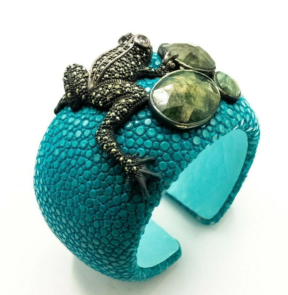 Armreif Rochen Türkis FROSCH Achate Markasit & Emaille 925er Silber - Bild 3 von 4