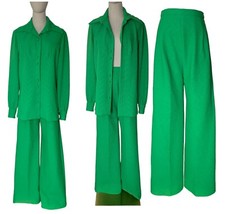 Groovy retro green 70s suit mod high waisted wide leg long handmade set