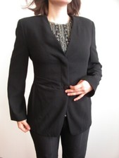 Giorgio Armani black label Wool Blazer no lapel long pleat jacket 40I minimal