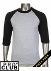 Pro Club Baseball T Shirt 3/4 sleeve Mens Size Lg -5XL Black Sleeve Grey Body