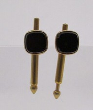 Gold Tone Spring Post Black Stone Mens Vintage Cuff Links 8mm